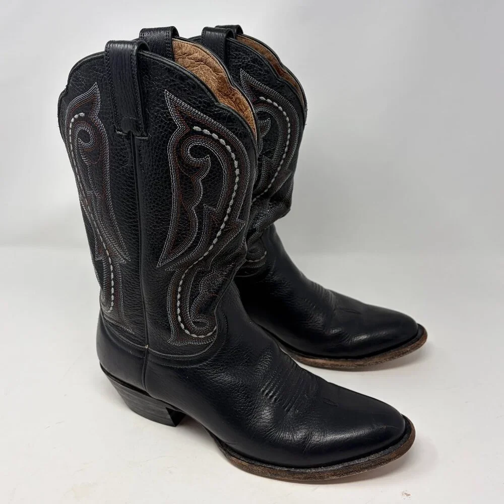Ariat Black Western Cowboy Boots with Brown Accents - Picture 1 of 11